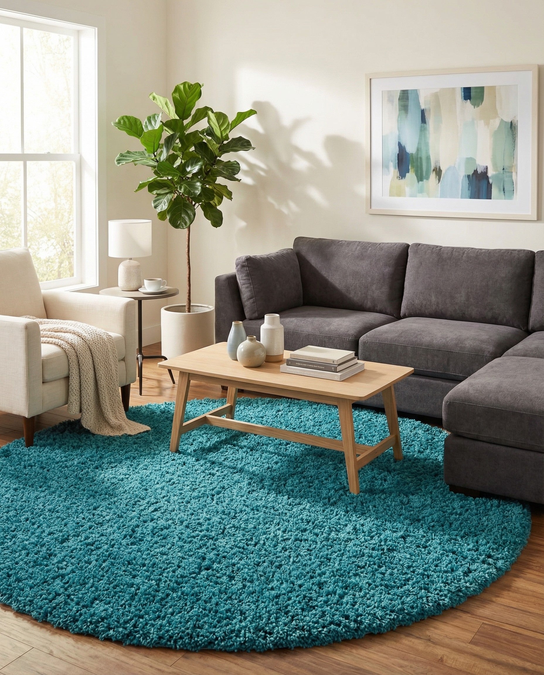 7' x 7' Solid Shag Round Rug