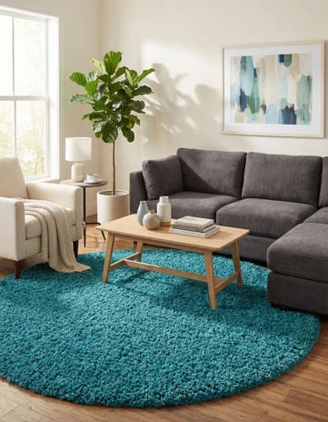 7' x 7' Solid Shag Round Rug
