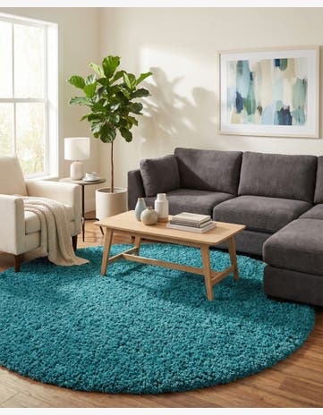 7' x 7' Solid Shag Round Rug