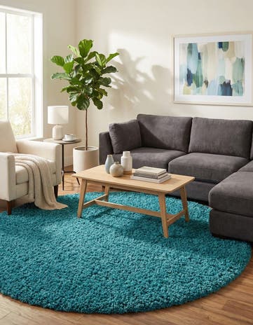 7' x 7' Solid Shag Round Rug