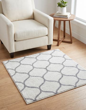 Ivory Lattice Frieze Square Rug