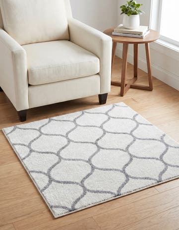 Ivory Lattice Frieze Square Rug