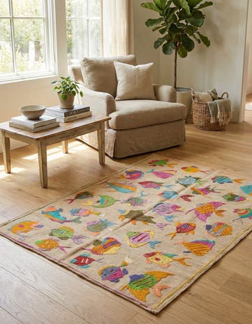 3' 5 x 4' 8 Hand Woven Kilim Suzani Wool Rug
