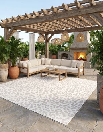 Ivory Gray Easy-Clean Safari Indoor / Outdoor Square Rug