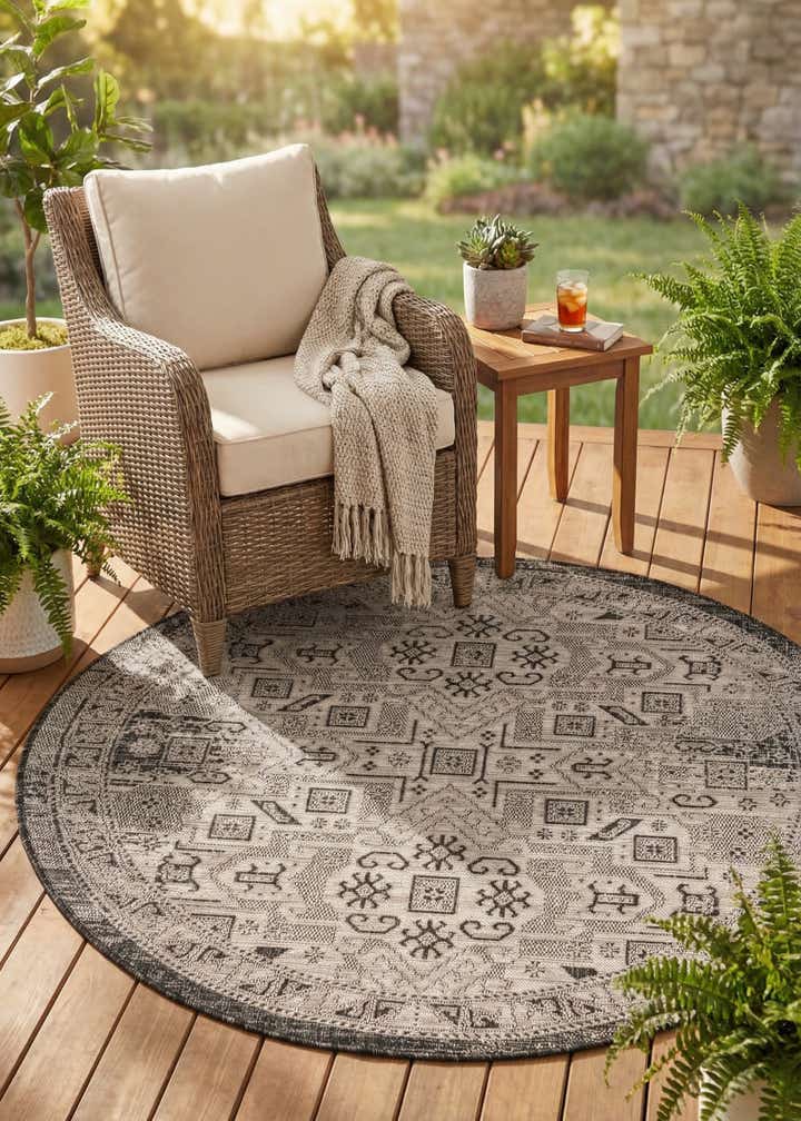 5' 3 x 5' 3 Easy-Clean Aztec Indoor / Outdoor Round Rug