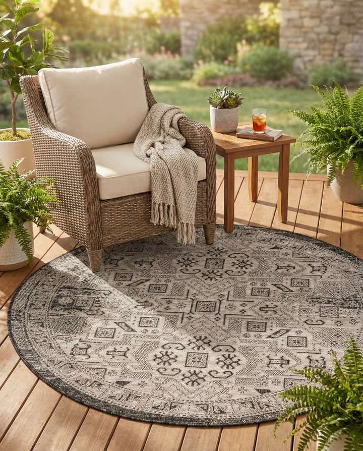 5' 3 x 5' 3 Easy-Clean Aztec Indoor / Outdoor Round Rug
