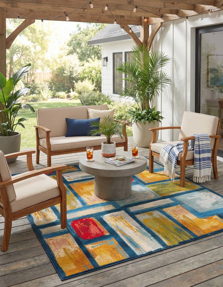 Detail image of 6' x 6' Washable Modern Indoor / Outdoor Square Rug
