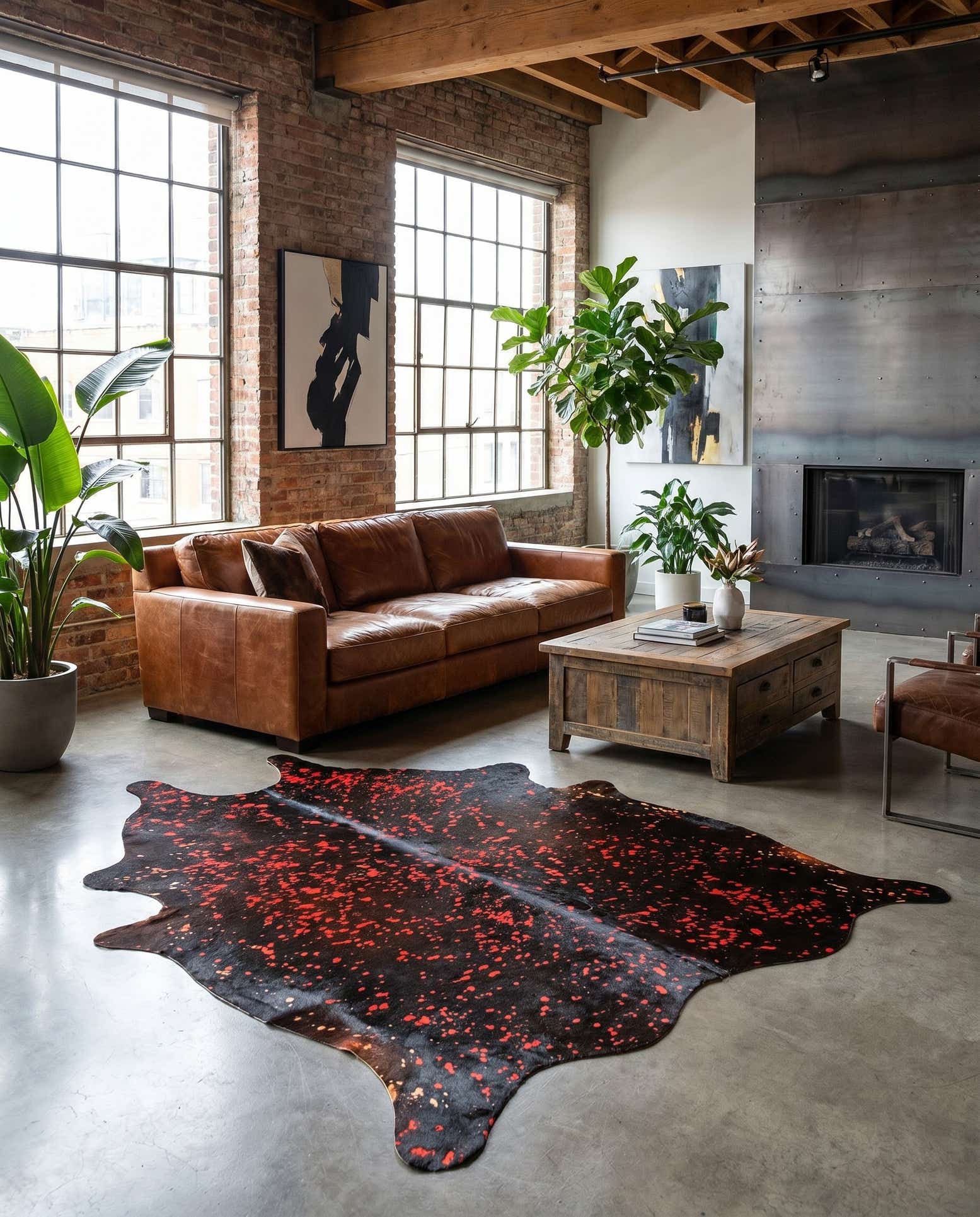 6' 2 x 7' 9 Cowhide Leather Rug