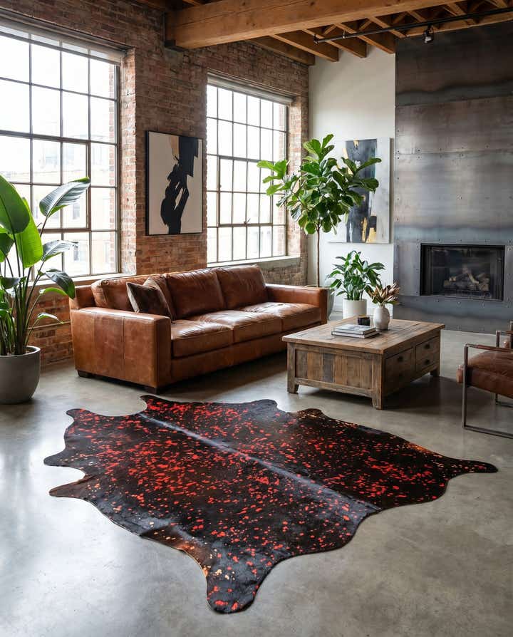 6' 2 x 7' 9 Cowhide Leather Rug