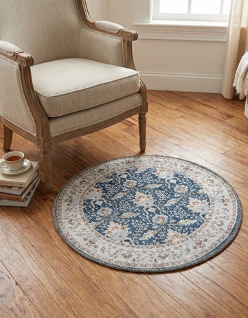 Navy Blue Washable Timeless Round Rug