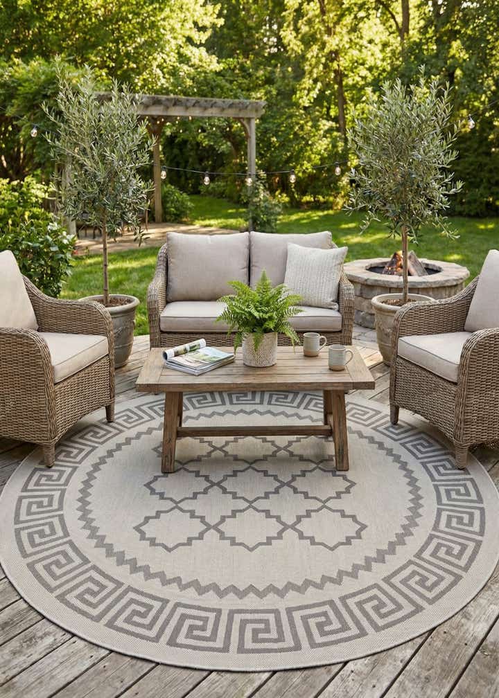 6' x 6' Easy-Clean Trellis Indoor / Outdoor Round Rug
