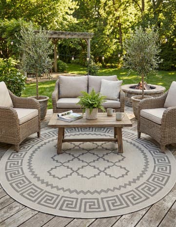 Gray Easy-Clean Lattice Indoor / Outdoor Round Rug