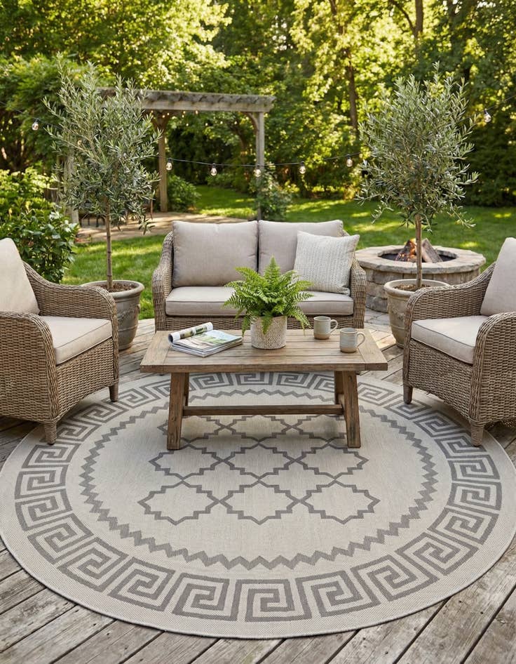 Detail image of 6' x 6' Easy-Clean Trellis Indoor / Outdoor Round Rug