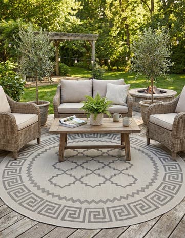 Gray Easy-Clean Lattice Indoor / Outdoor Round Rug