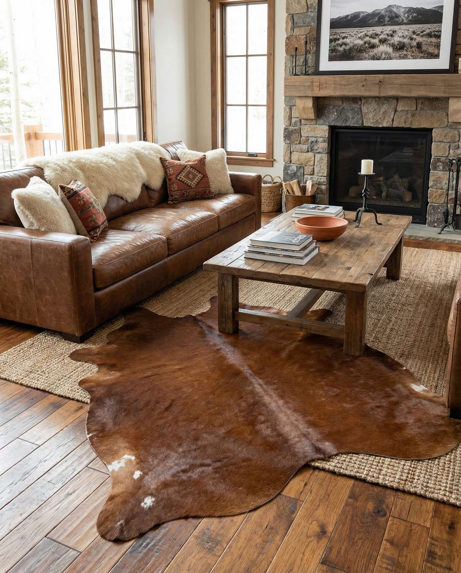 6' 5 x 7' 3 Cowhide Leather Square Rug