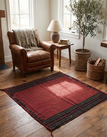 4' 3 x 4' 5 Hand Woven Kilim Fars Wool Square Rug