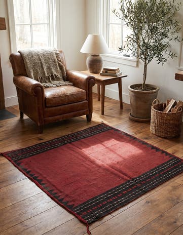 4' 3 x 4' 5 Hand Woven Kilim Fars Wool Square Rug