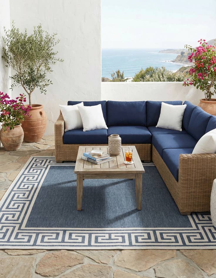 Detail image of 7' 10 x 7' 10 Washable Coastal Indoor / Outdoor Square Rug