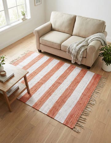Coral and Ivory Hand Woven Chindi Rag Rug