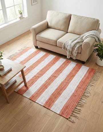 Coral and Ivory Hand Woven Chindi Rag Rug