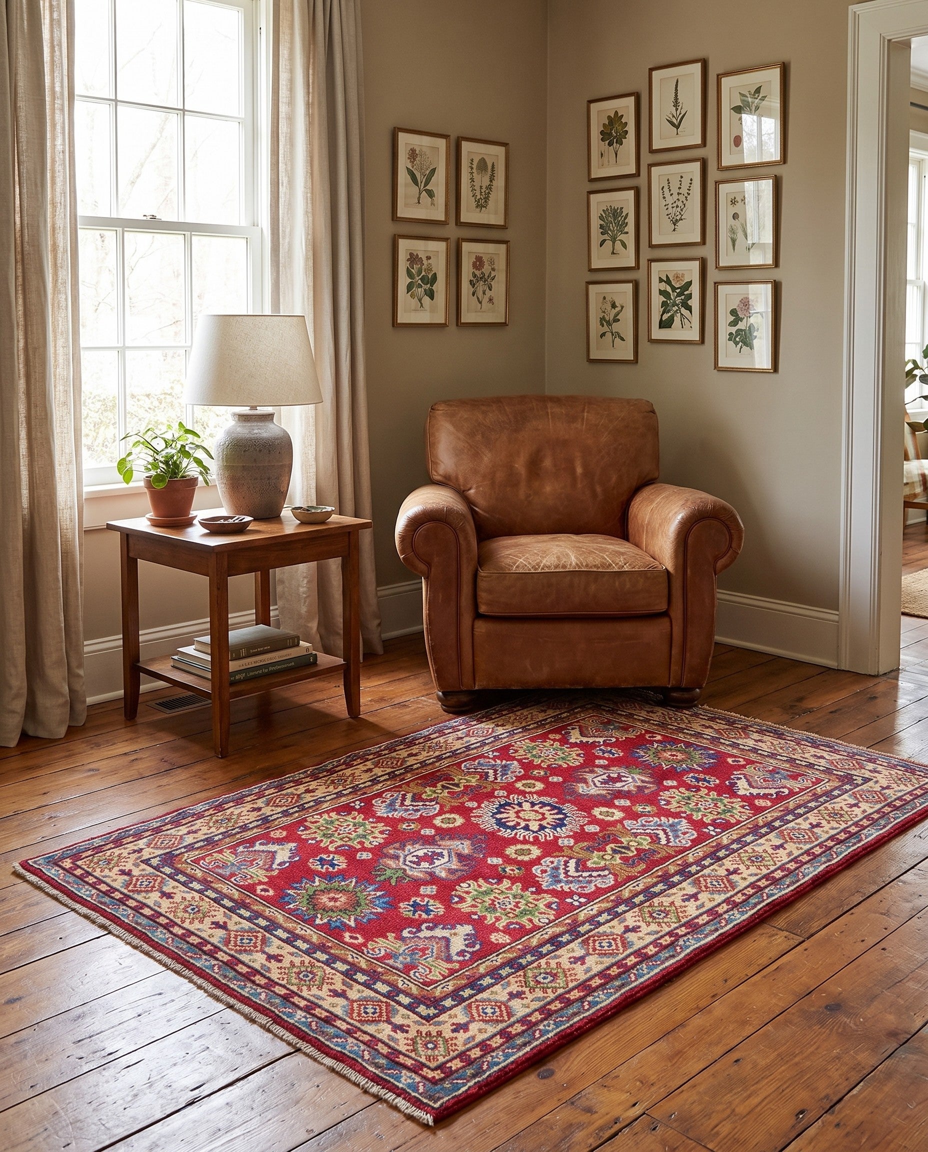 3' 4 x 4' 11 Hand Knotted Kazak Rug