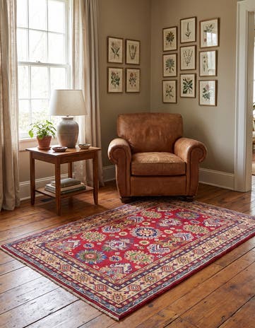 3' 4 x 4' 11 Hand Knotted Kazak Rug