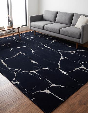 Navy Blue and Silver Vogue Geo Rug
