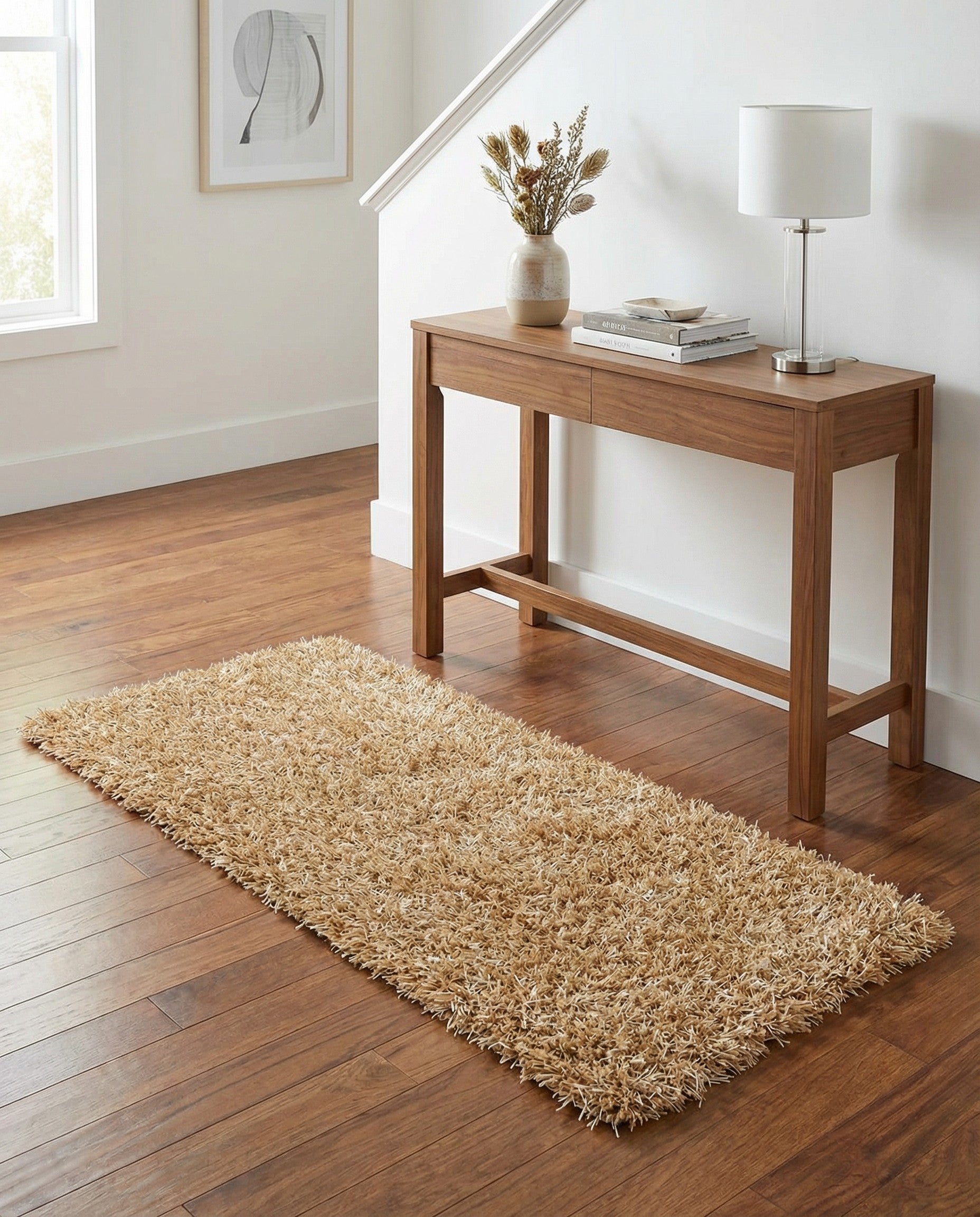 2' 5 x 4' 7 Hand Knotted Solid Shag Runner Rug