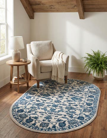 White Blue Boston Oval Rug