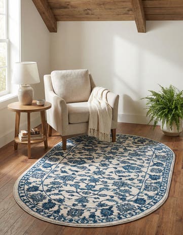 White Blue Boston Oval Rug