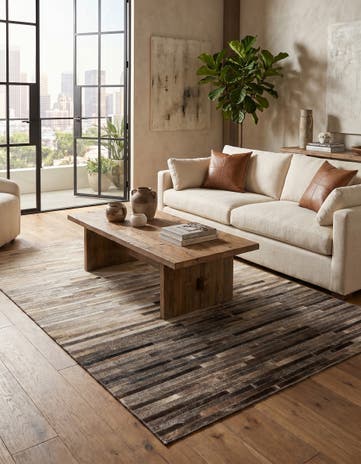 4' 6 x 6' 6 Cowhide Leather Rug
