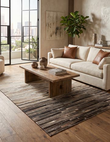 4' 6 x 6' 6 Cowhide Leather Rug
