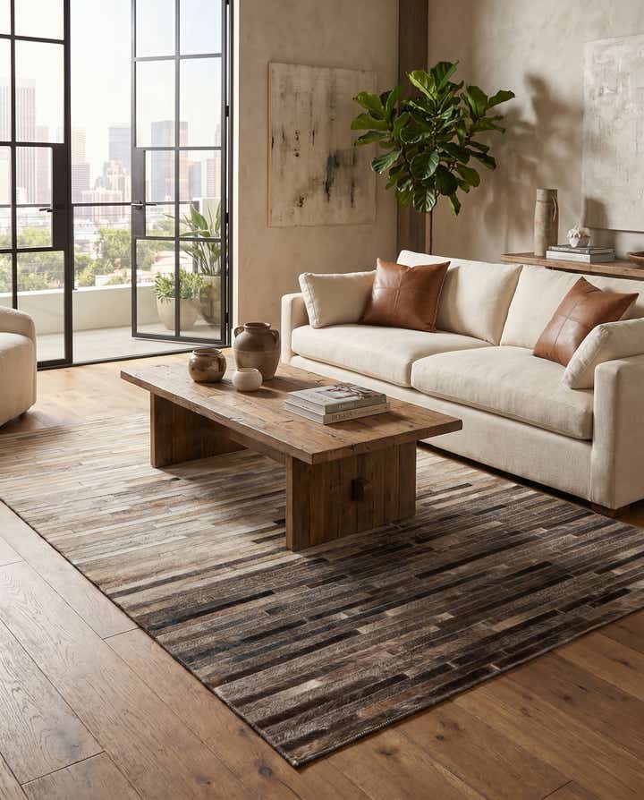 4' 6 x 6' 6 Cowhide Leather Rug