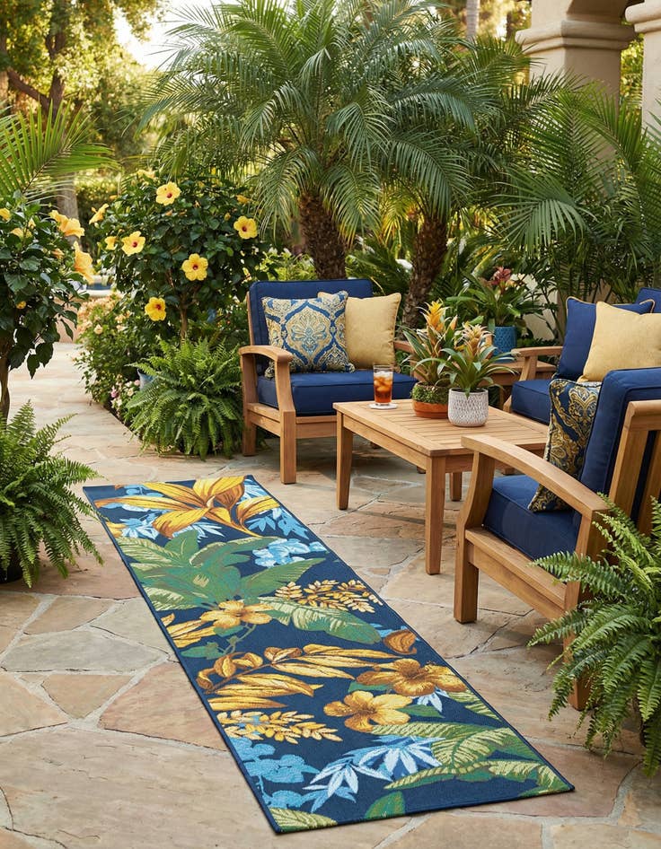 Detail image of 2' x 8' Washable Botanical Indoor / Outdoor Runner Rug