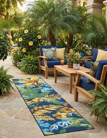 2' x 8' Easy-Clean Botanical Indoor / Outdoor Runner Rug