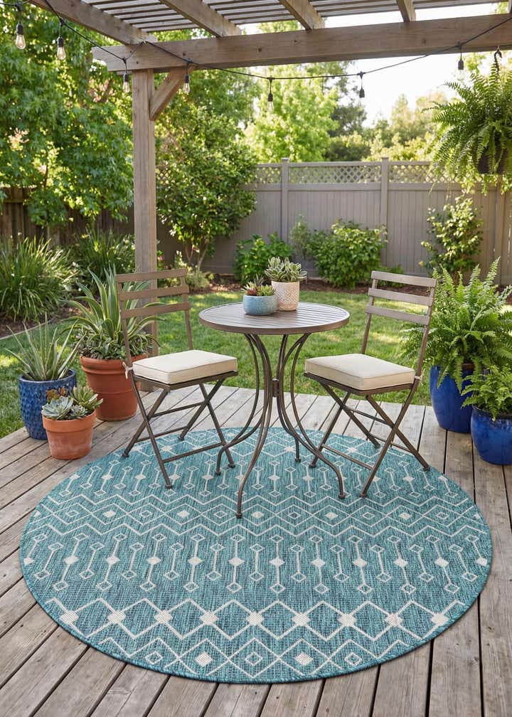 5' 3 x 5' 3 Easy-Clean Lattice Indoor / Outdoor Round Rug