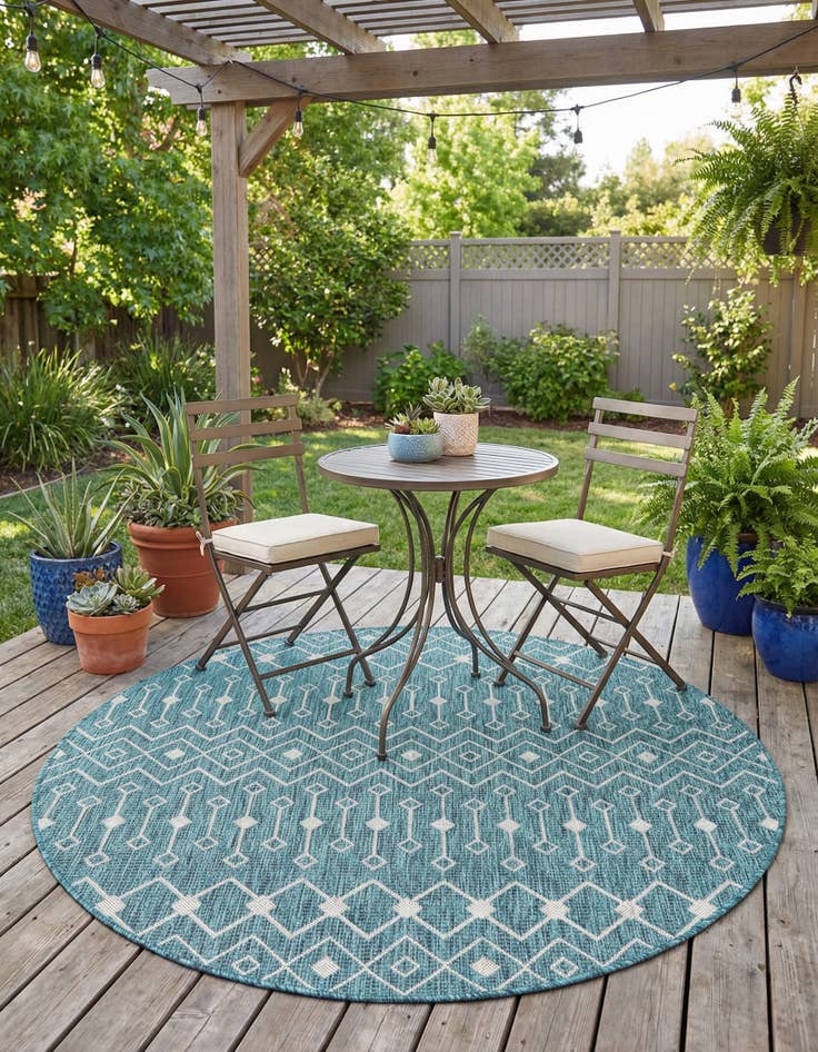 Detail image of 5' 3 x 5' 3 Washable Lattice Indoor / Outdoor Round Rug
