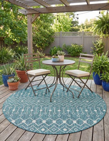 5' 3 x 5' 3 Easy-Clean Lattice Indoor / Outdoor Round Rug