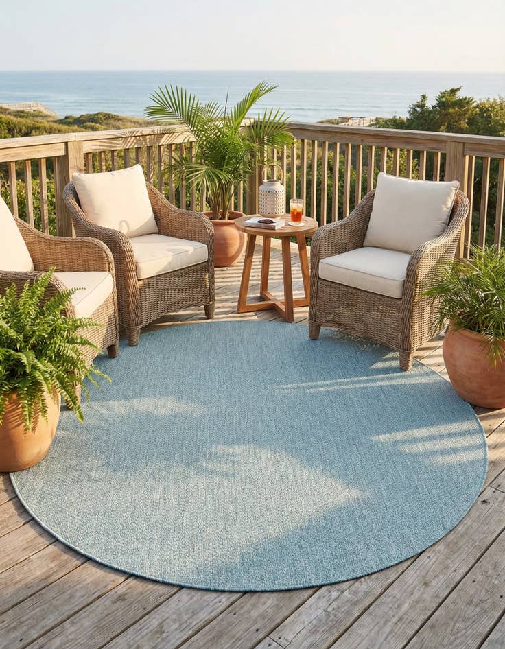 Detail image of 7' 10 x 7' 10 Washable Solid Indoor / Outdoor Round Rug