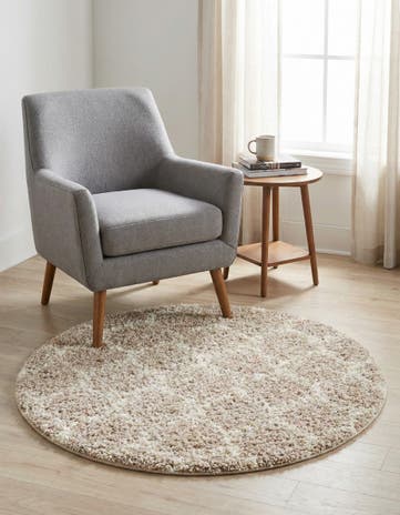 Light Brown Lattice Shag Round Rug