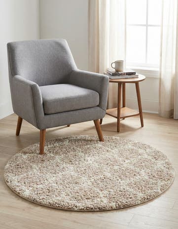 Light Brown Trellis Shag Round Rug