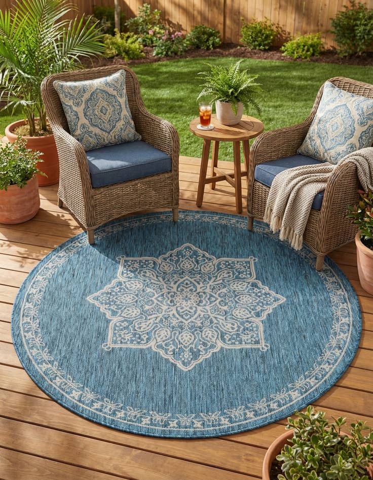Detail image of 6' x 6' Easy-Clean Traditional Indoor / Outdoor Round Rug