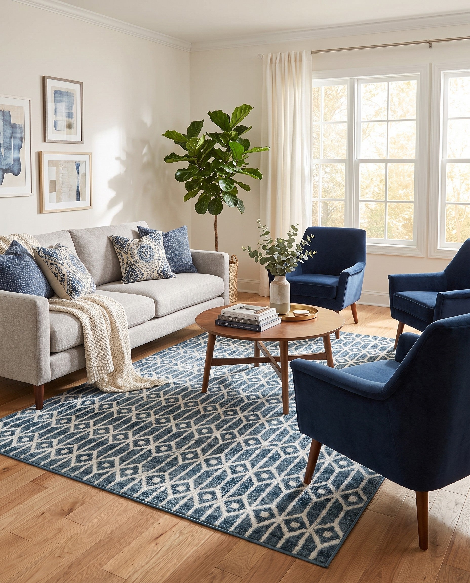 Blue Lattice Trellis Rug