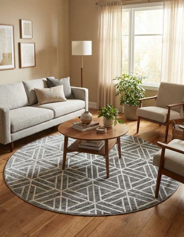 Gray Lattice Trellis Round Rug