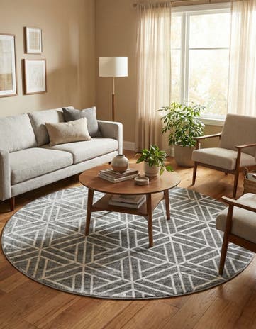 Gray Lattice Trellis Round Rug