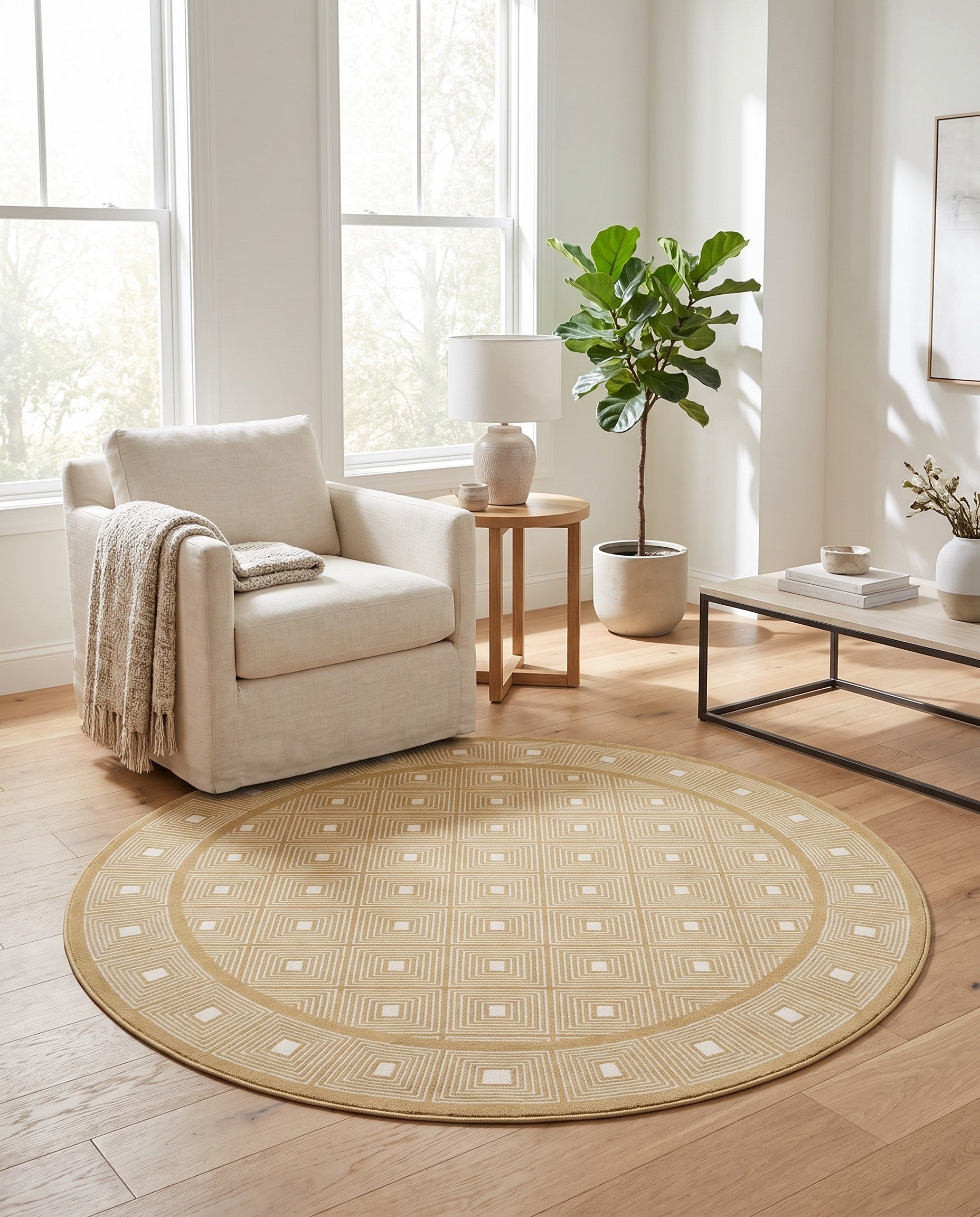 Yellow Aakaar Round Rug