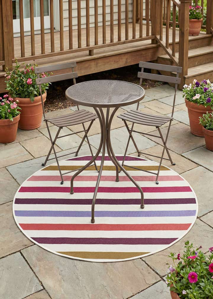 3' x 3' Easy-Clean Ribbon Indoor / Outdoor Round Rug