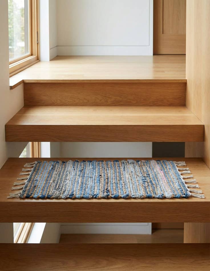 Detail image of 0' 9 x 2' 6  Hand Woven Chindi Jute Stair Rug