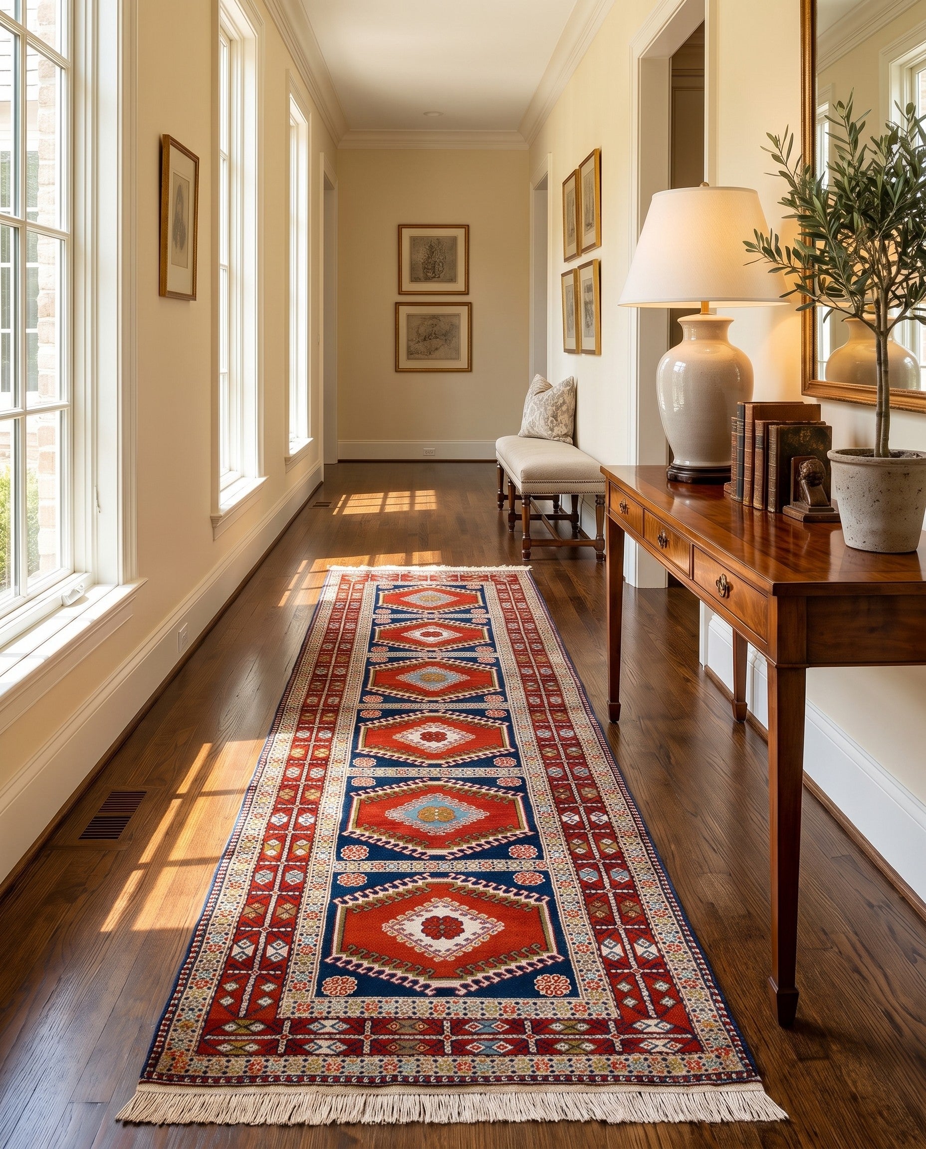 3' 4 x 11' 2 Hand Knotted Ardabil Wool Runner Rug