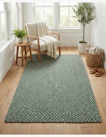 Green Handmade Tweed Braided Jute Rug